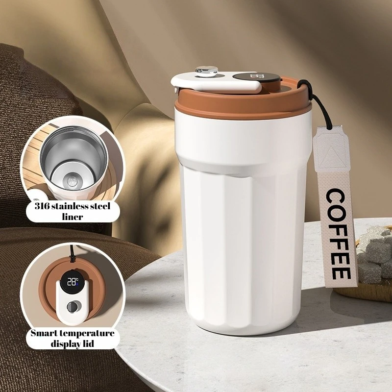 

Smart Coffee Tumbler with Temp Display, 2 Drinking Modes, 316 Stainless Steel, 450ml Insulated Travel Mug, Perfect Gift for Men