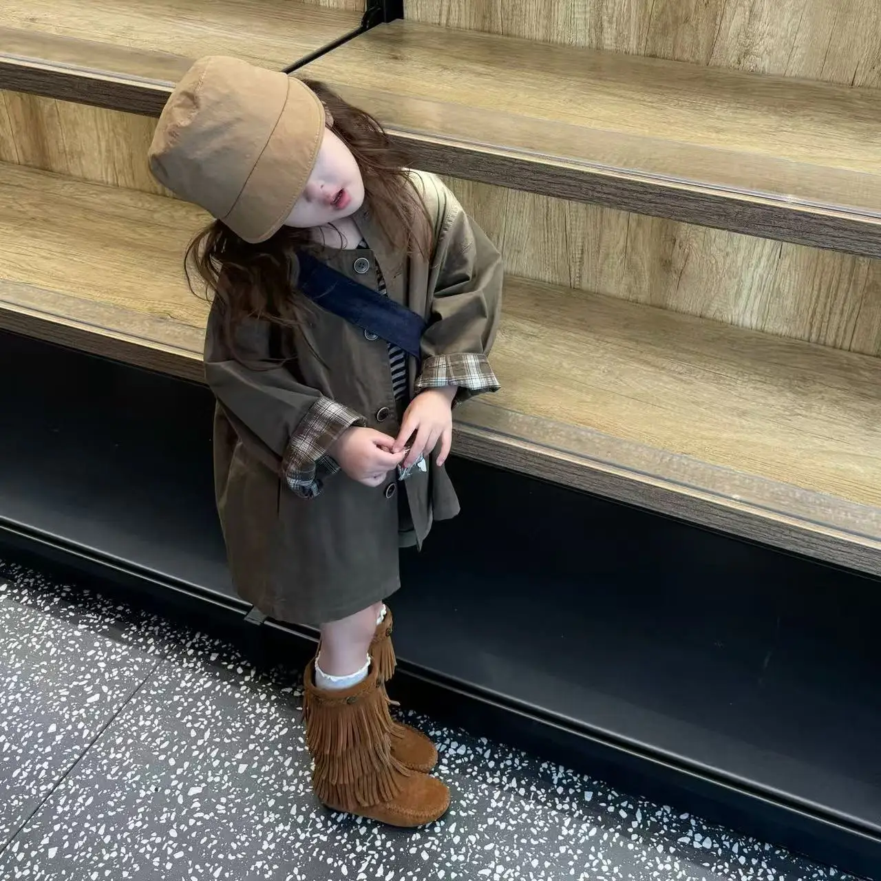 

Girls Trench Coat Autumn Outfit 2025 New Style Children's Retro Casual Versatile Jacket Windproof And Warm Windbreaker 80-140CM