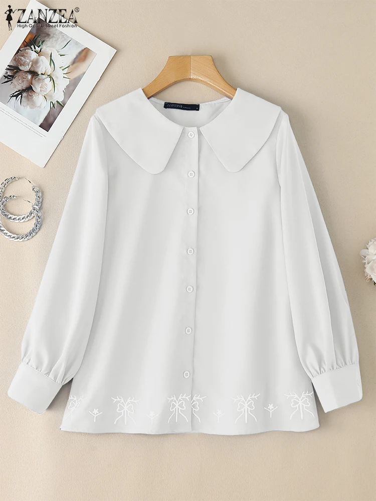 2025 ZANZEA Moda Donna Risvolto Camicetta a maniche lunghe Top Camicia musulmana Turchia Abaya Caftano Casual Floreale Blusas Abbigliamento islamico