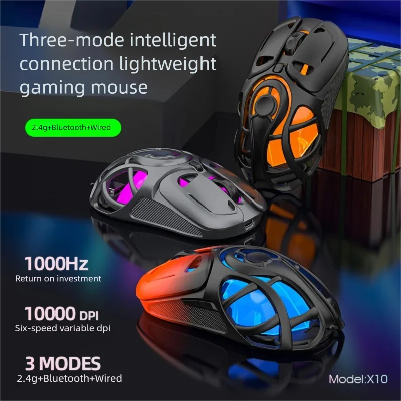 JITE Bluetooth Wireless Mouse Tri-Mode Gaming Mouse RGB Rechargeable Mouse For PC/Android/ios BT/2.4G/Wired Mice Battery Life