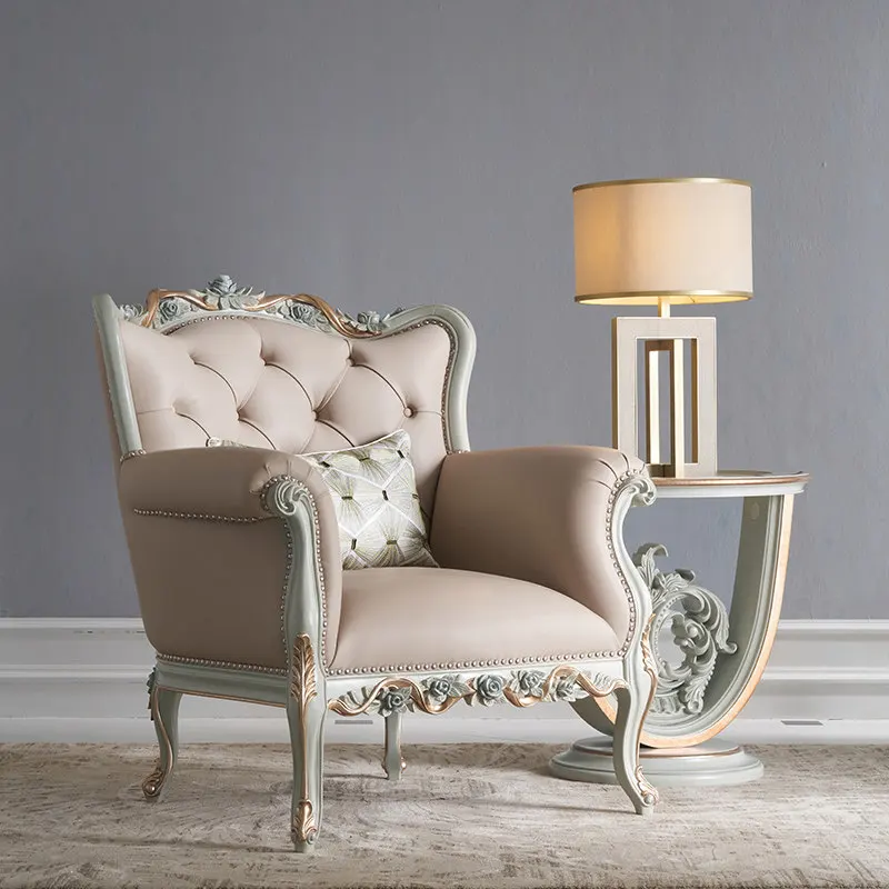 LTT European solid wood leather single chair small apartment living room meeting guests high-end single sofa