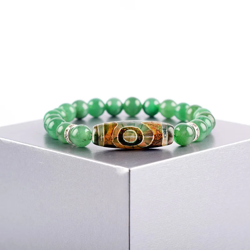 Natural Green Dongling Three-eyed Dzi Beads Bracelet Women Tibetan Buddha Agate Prayer Meditation Wish Jewelry for Man Gift