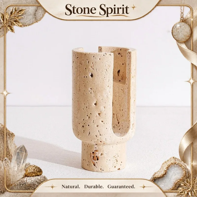 Natural Beige Travertine Candle Holder for Large Pillar Candles Wholesale Custom Home Decor Rustic Stone Table Centerpiece Gift