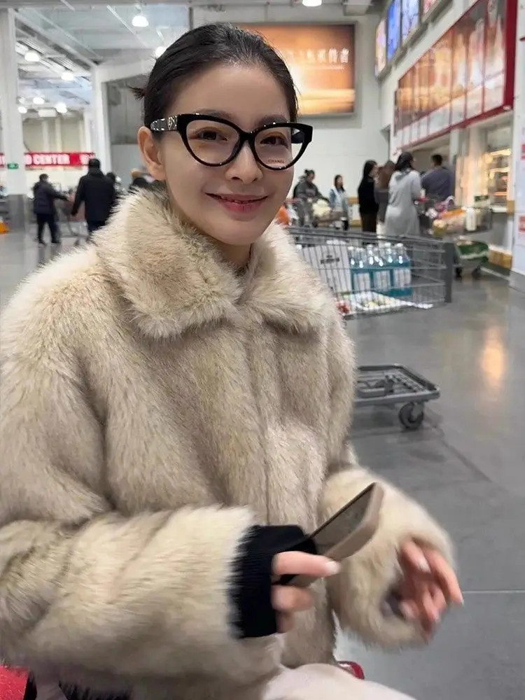 Lange jas van imitatiebont met capuchonjassen Damesfleece Distressed Afstuderen Elegante letteroutfit Crystal Techwear Overjas All-Match