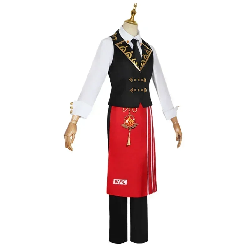 FC6Game Genshin Impact Diluc Cosplay Costume KFC Diluc Genshin Cosplay Men Waiter Uniform Wig Anime Halloween Party Outfit@FC8！