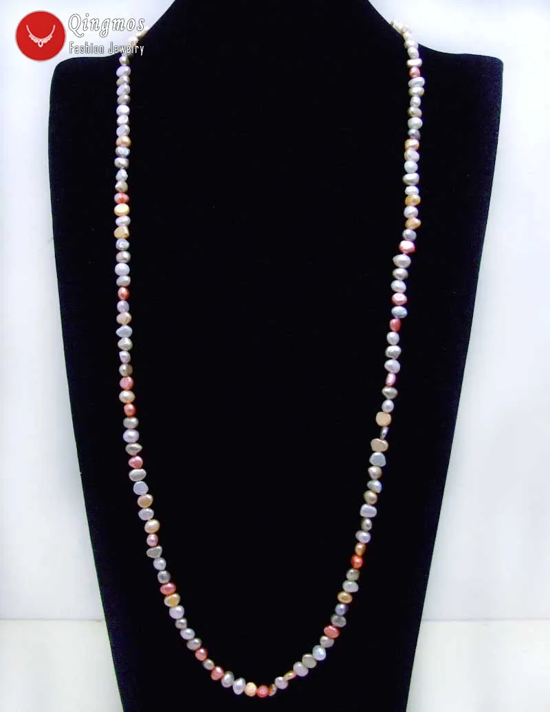 Qingmos Fashion 6-7mm Baroque Natural Freshwater Multicolor Pearl Necklace for Women Long Necklace 40