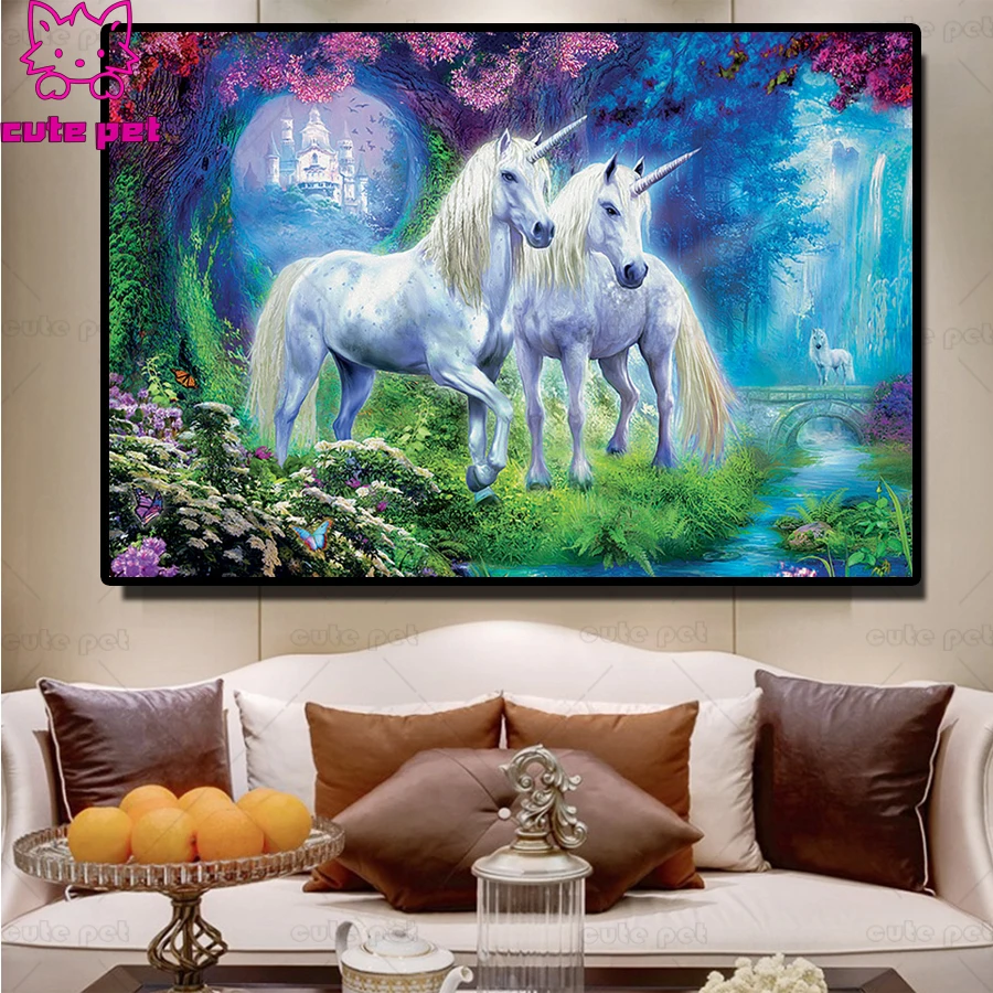 Wonderland Unicorns full square round drill set diy diamond painting 5d diamond mazayka embroidery girl‘room decor painting