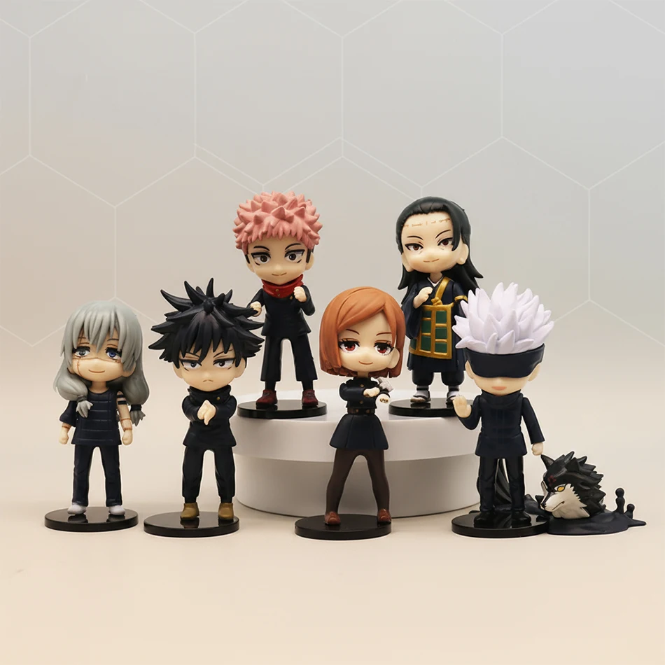 7Pcs/Set Anime Jujutsu Kaisen Kawaii Figure Q Version Gojo Satoru Itadori Yuji Fushiguro Megumi Sukuna PVC Mini Doll Shelf Decor