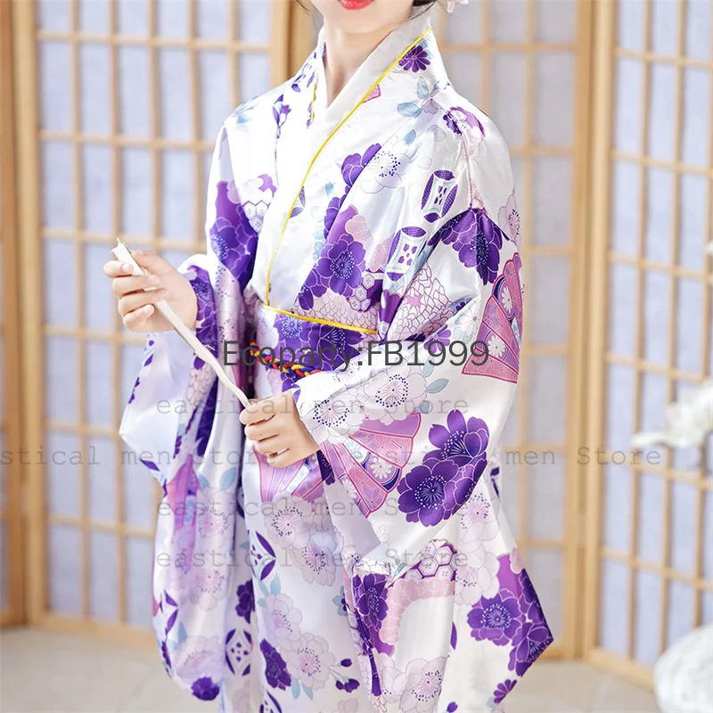 بدلة كيمونو يابانية تقليدية للأطفال للفتيات جميلة كرين ساكورا مطبوعة يوكاتا رداء كيمونو للأطفال مع زي أداء أوبي #5