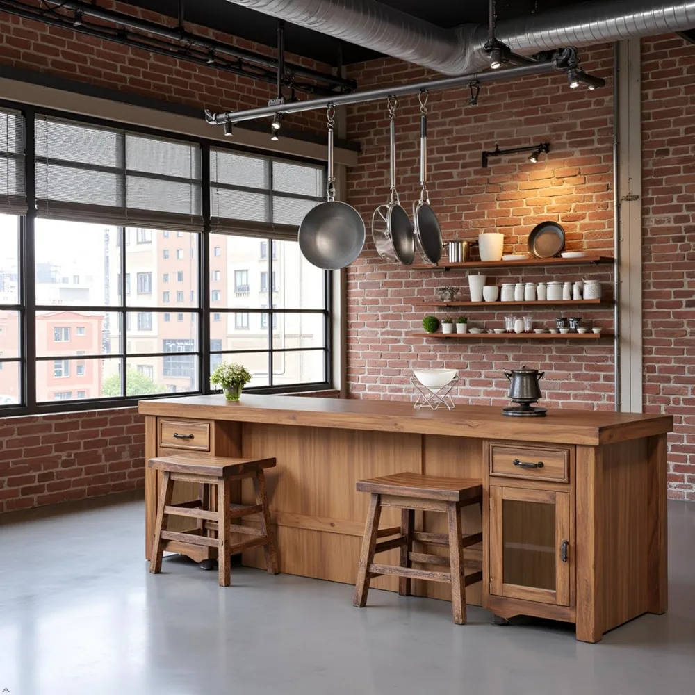 Bangku Makan Kayu Industrial Rustic 20-Inci - Kayu Akasia Solid, Gaya Rumah Pertanian, Kapasitas 300 lbs