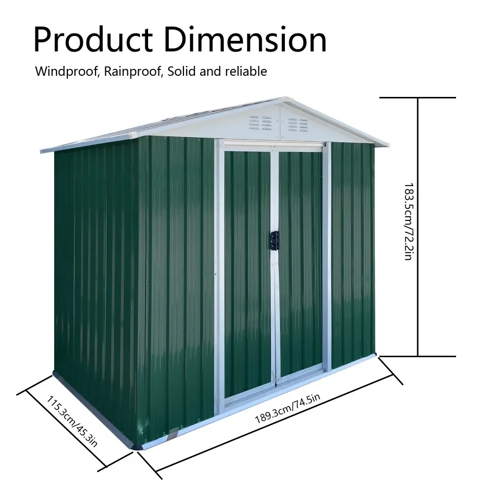 6 x 4 Feet Apex Roof Aluminum Alloy Frame Steel Outdoor Storage Shed