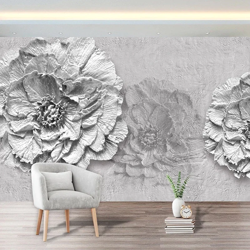 

Custom 3D Wallpaper Murals Gray Stereoscopic Relief Flower TV Background Wall Painting Living Room Bedroom Restaurant Art Mural