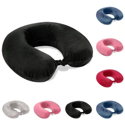 Almohada de viaje de espuma viscoelástica para cabeza, cuello, avión, viaje, coche, casa, oficina, almohada de vuelo, correa a presión, funda suave