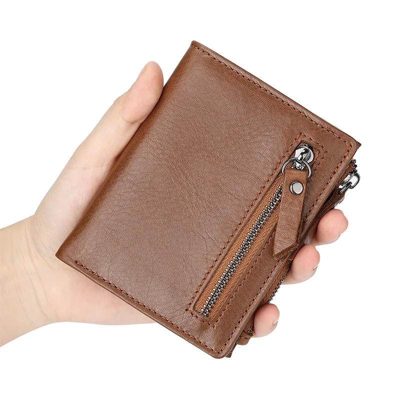 New Brand Men's Wallet RFID 100% Genuine Cow Leather Short Card Holder Man Purse Male Vintage Pocket Wallet