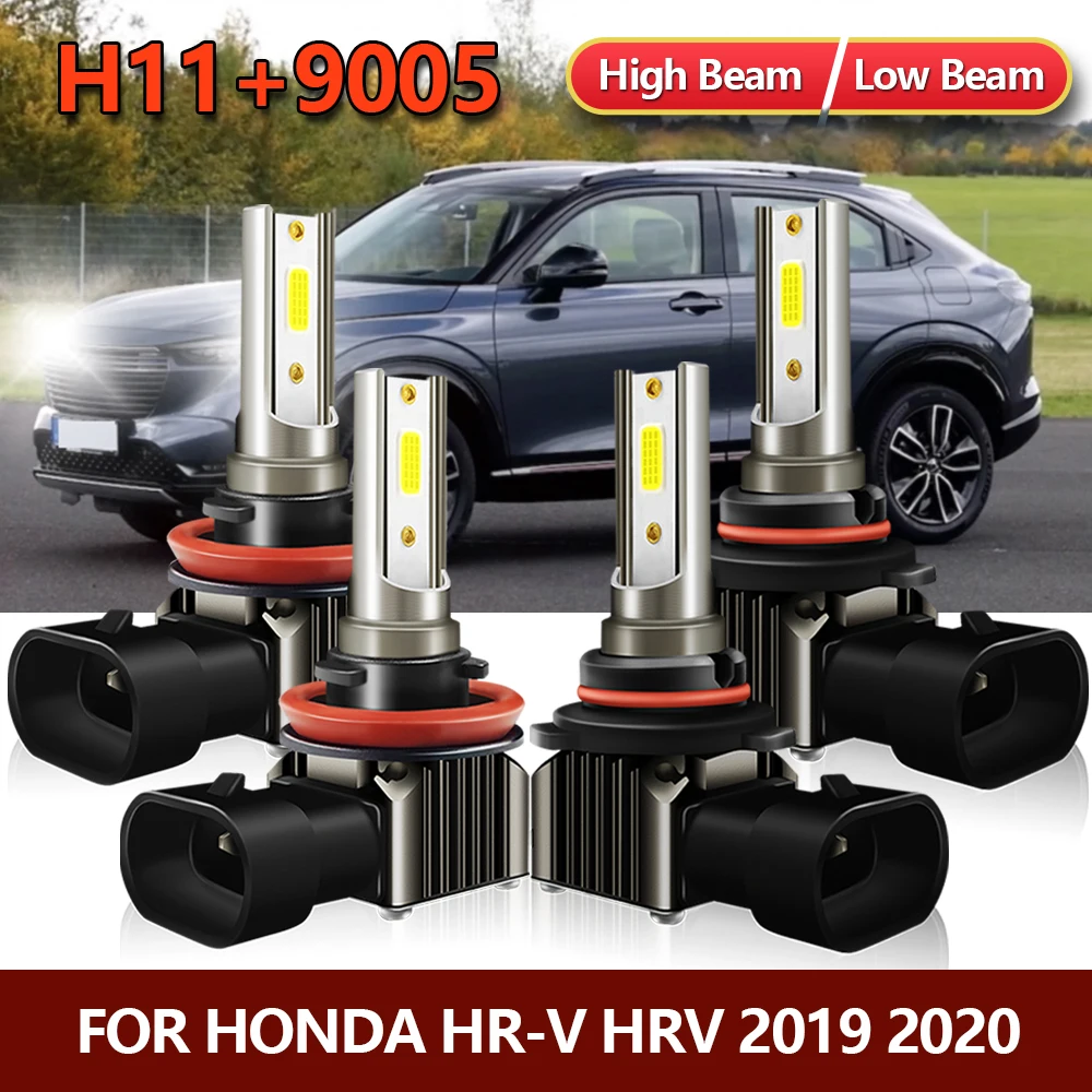 4x LED 9005 H11 Headlight MINI Bulbs High Low Combo Beam Car Lamps Kit White For Honda HR-V HRV 2019 2020