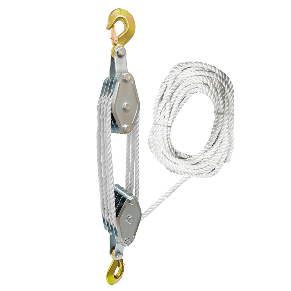 270° Rotatable Rope Pulley Block Zinc Alloy Hook Handheld Crane Heavy Duty Polyethylene Rope Pulley Hoist Manual Lifting Device