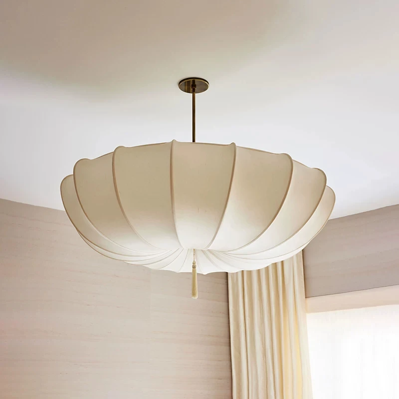 

Nordic Wabi Sabi Fabric Led Pendant Light French Cream Style Cloth Bedroom E27 Hanging Lamp Lighting Living Room Decor Fixtures