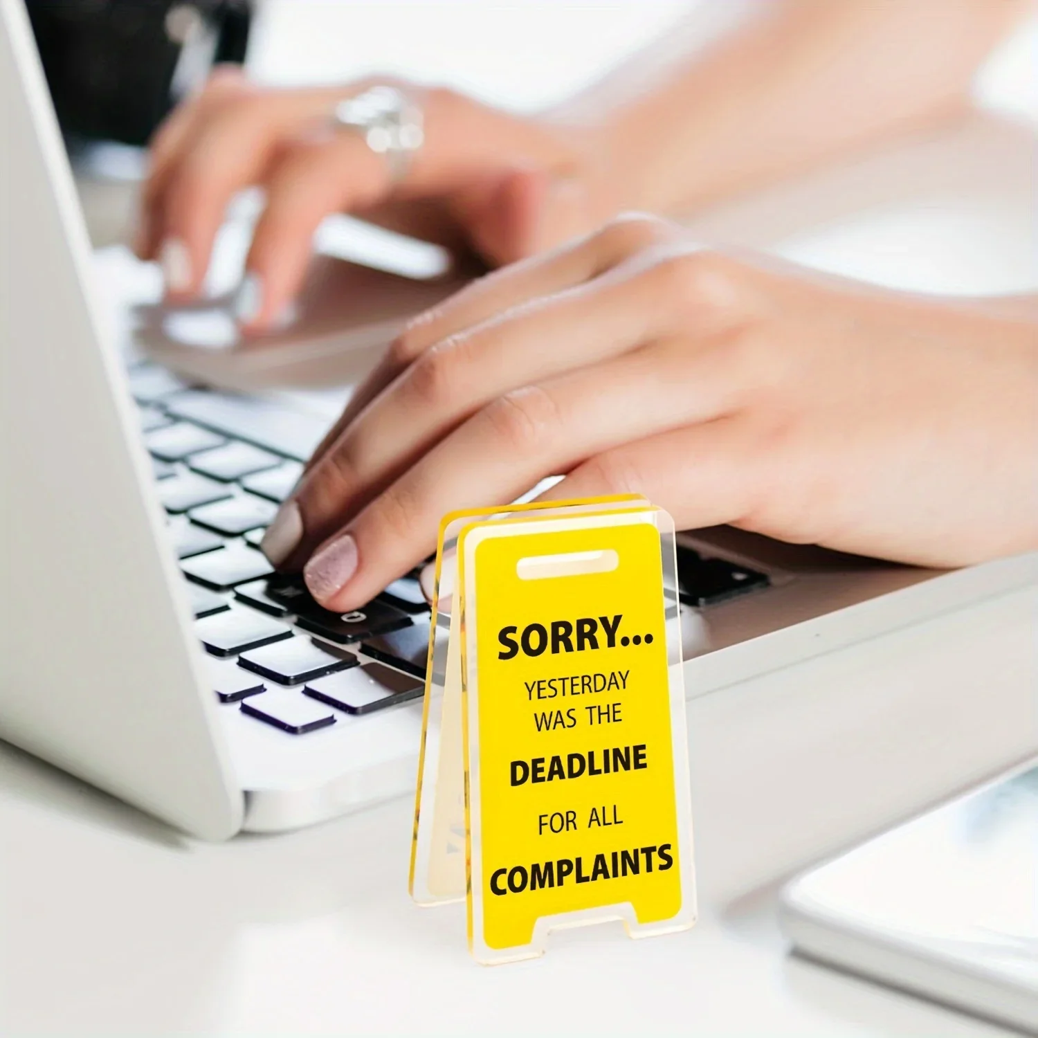 Hilarious \'Sorry, Yesterday Was The Deadline for All Complaints\' Acrylic Desk Sign Fun Office Desktop Decor Accessory