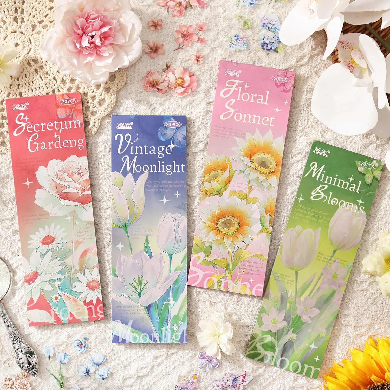 20 Sheets/Pack Floral Quote Series Sticker Book, Flower Themed Transparent Decorative Stickers for DIY Journal Scrapbooking