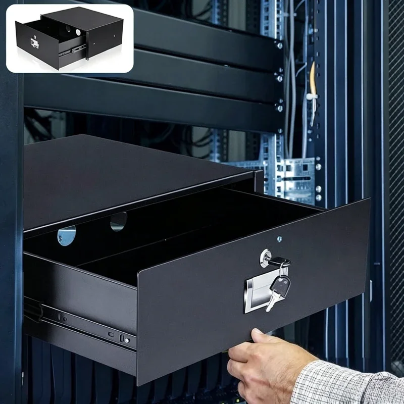 1U 2U 3U Rack Mount Drawer, 19 Inch Standard Flight Case Cabinet Drawer, Rear Hole Wiring Microphone Storage Drawer