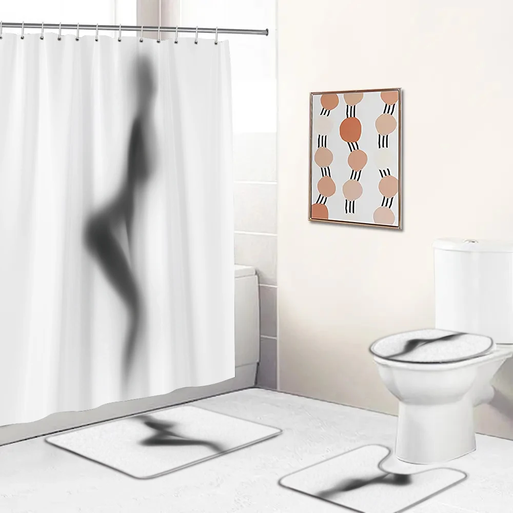 Nude Women Shadow Shower Curtain With Hooks Sexy Girl Bathroom Curtains Set Non-slip Carpet Toilet Cover Bath Mat for Home Decor