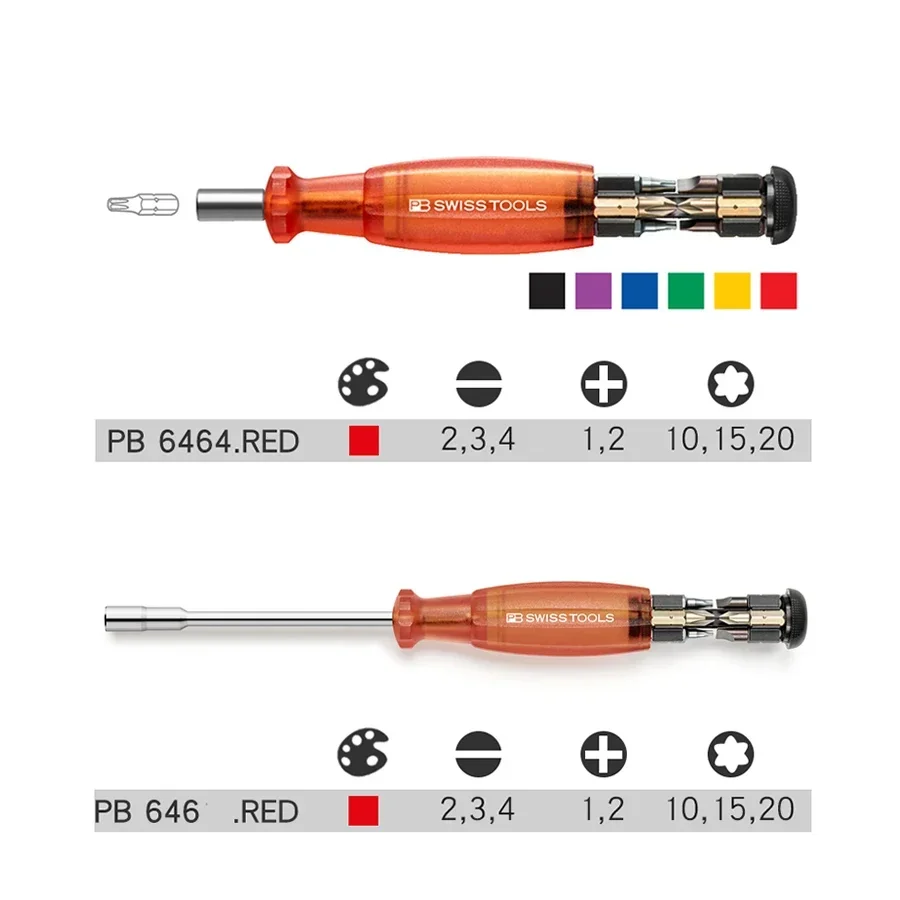 PB  6464 SWISS 8 in 1 Screwdriver Set with Integrated Bit Magazine and 8 PrecisionBits C6 Insider–Pocket Tool Screwdriver