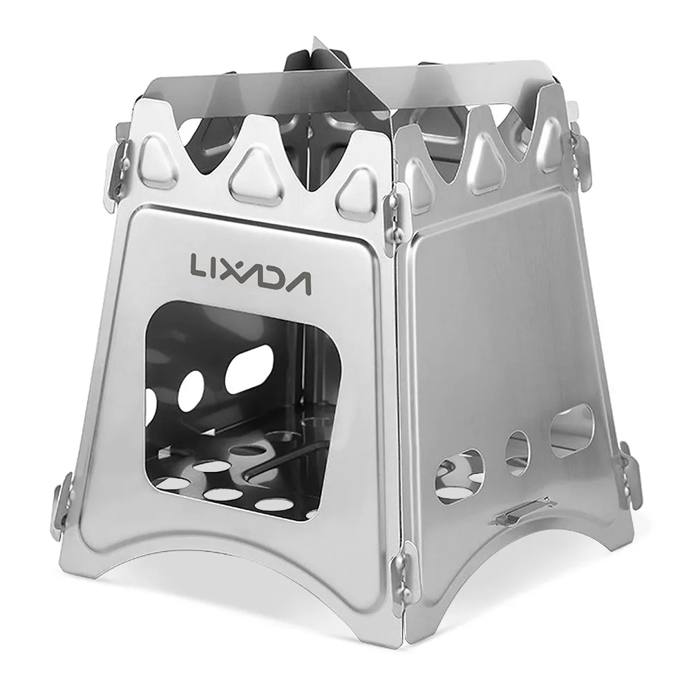 Lixada Camping Stove Compact Folding Titanium/Stainless Steel Wood Stove for Outdoor Camping Hiking Cooking Picnic