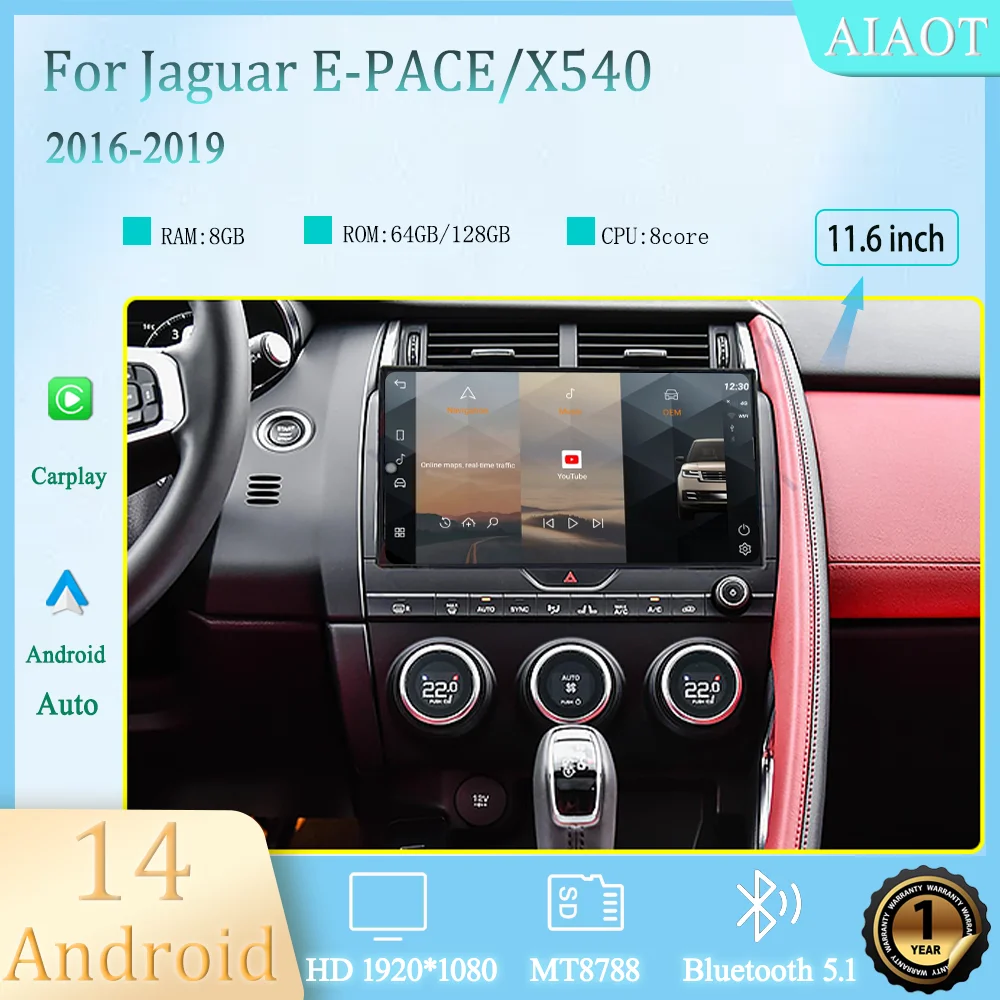 

11.6"Android 14 For 2016-2019 JAGUAR E-PACE X540 GPS Radio Multimedia Player Wireless Carplay Auto Original Car OEM Menu 4GWifi