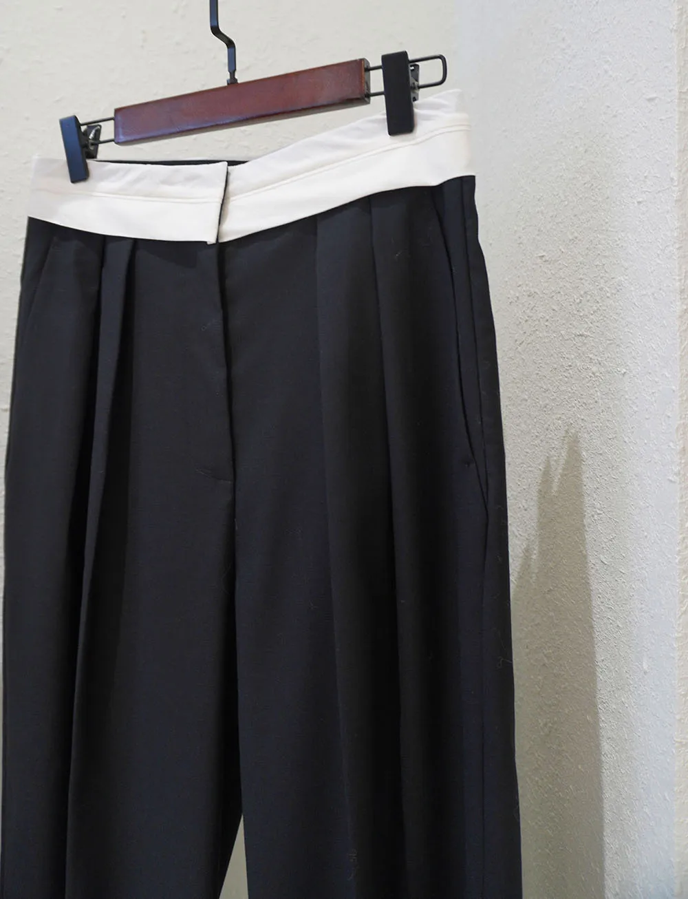 بنطلون نسائي عصري بخصر مرتفع وتصميم مرقع من الصوف، قصة مستقيمة، تصميم نحيف، بنطلون أنيق عالي الجودة للنساء #3