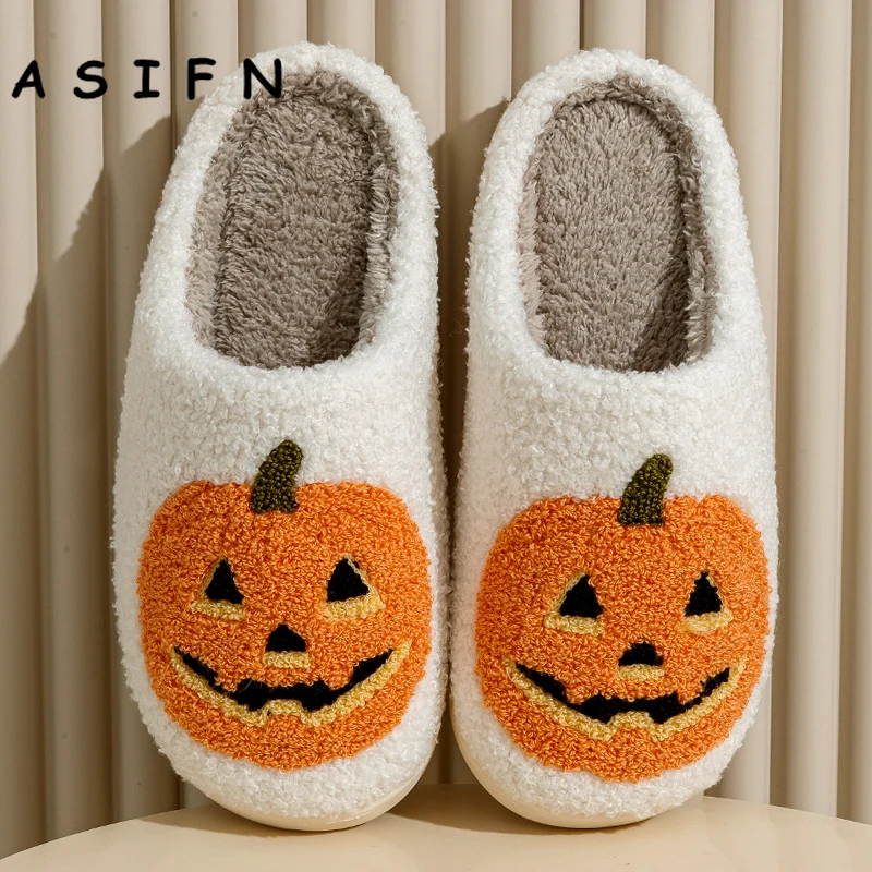 NEW Women Pumpkin Halloween Slippers Men Soft Plush Cozy Indoor Fuzzy Winter Warm Home Footwear House Shoes Fashion for Gift