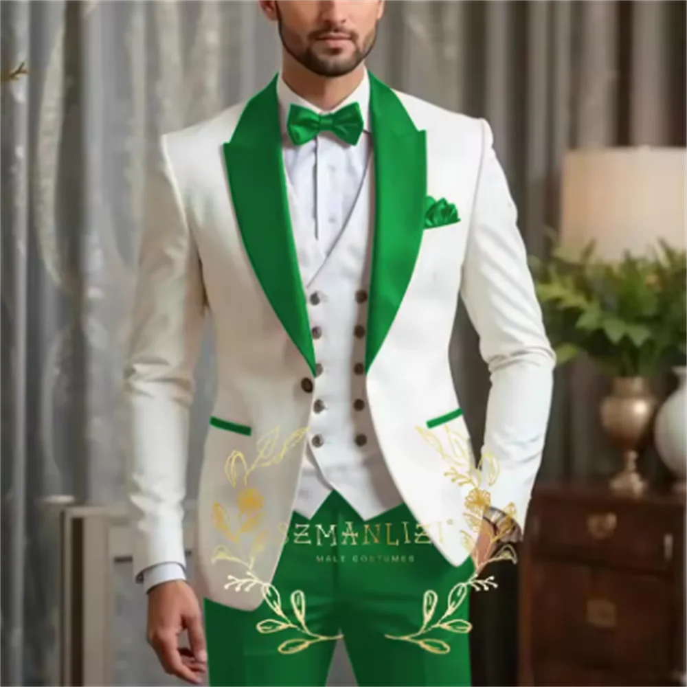 جديد الرجال البدلة مجموعات مأدبة رسمية فاخرة العاج السترة سترة بورجوندي السراويل وتتسابق الزفاف العرسان مخصص موضة سليم صالح ازياء