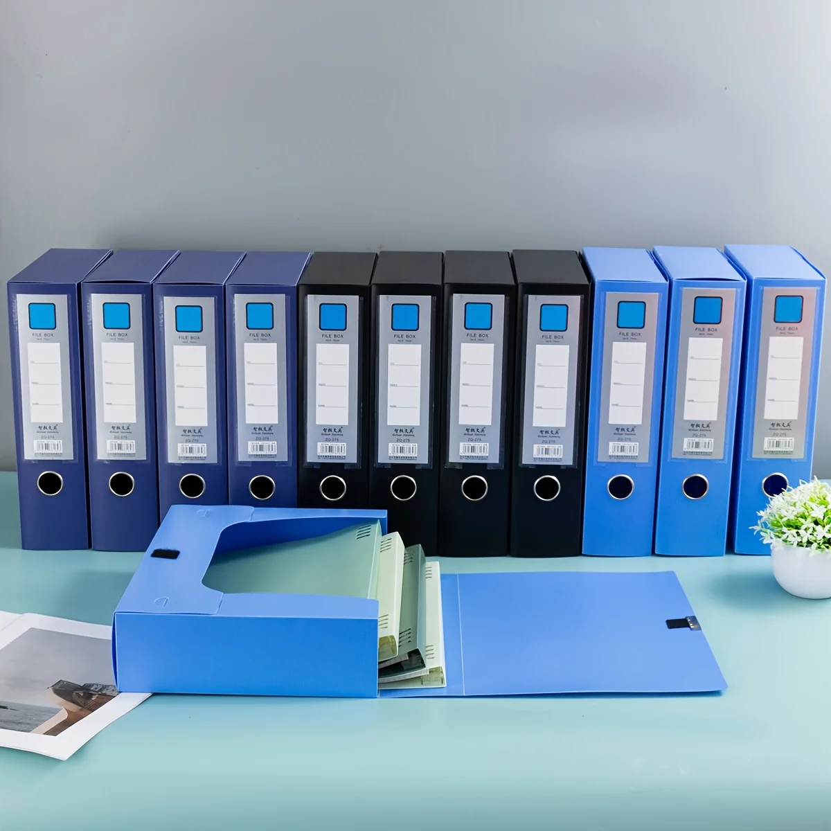 12pcs A4 Plastic File Boxes in 3 Colors - Thick, Large Capacity Document Organizer for Office Supplies, Accounting Receipts & Mo