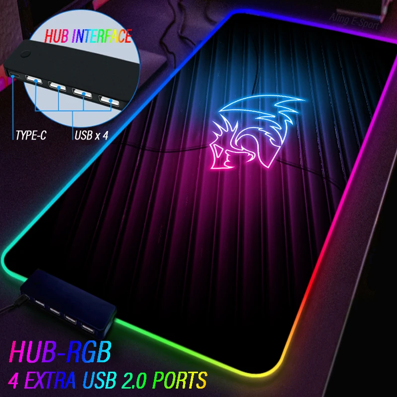 Imagem -02 - Evil Dragon Extensible Mouse Pad Luminous Esports Mousepad Toalha de Mesa Rgb Tapete Antiderrapante Tecido 4port Hub Usb 90x40cm