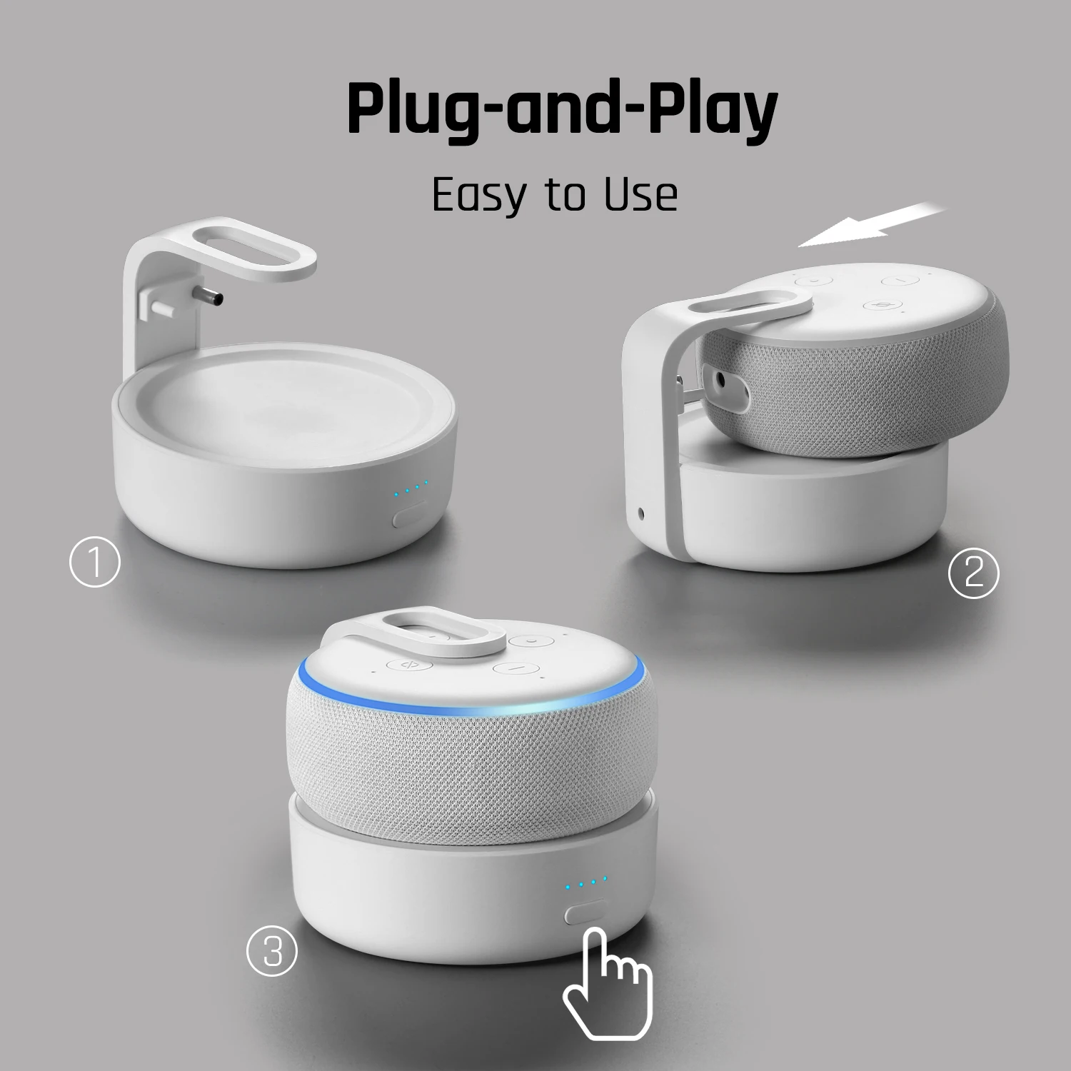 قاعدة بطارية محمولة لـ eco Dot 3rd Gen ، وقت تشغيل 16 ساعة ، أمازون البيضاء ، D3 + ، amah