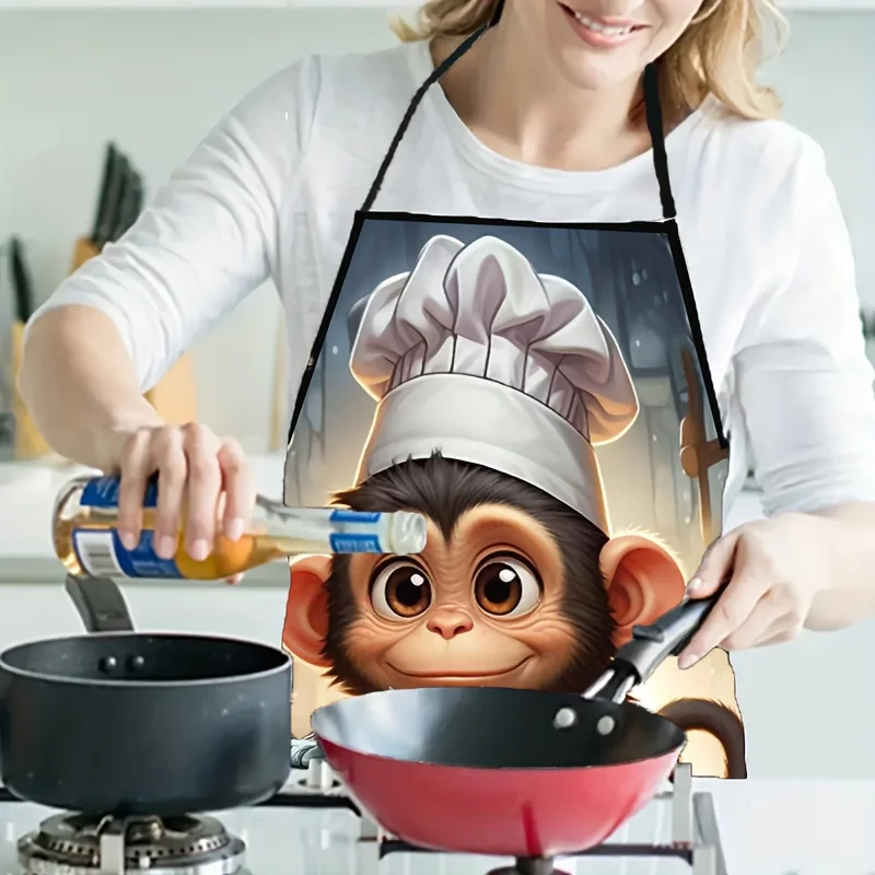 1PC Funny Monkey Chef Hat Cartoon Kitchen Apron Dinner Party Cooking Apron Adult Baking Accessories Smock Sleeveless Apron