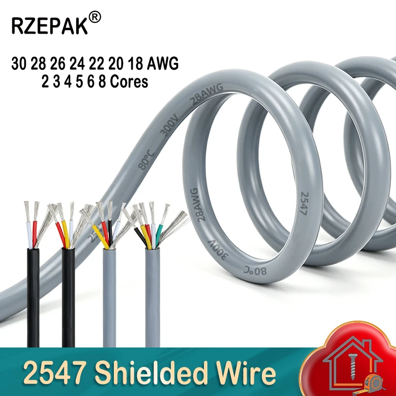 5/10M 2547 Shielded Wire 30 28 26 24 22 20 18AWG Channel Audio Signal Copper Cable 2 3 4 5 6 8 Cores Headphone Copper Wires