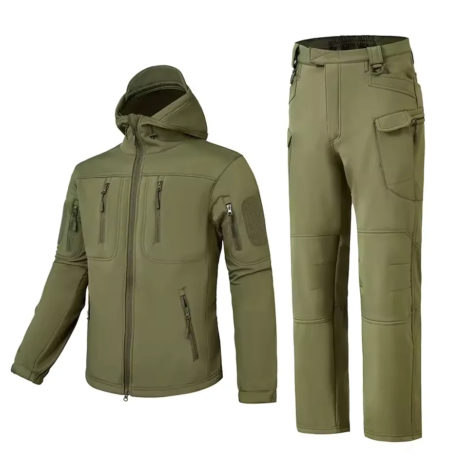 Waterproof Softshell Camouflage Hiking Outerwear Fleece Lined Outdoor Jacket Pants Set Warm Waterproof Winter Mountain Climbing