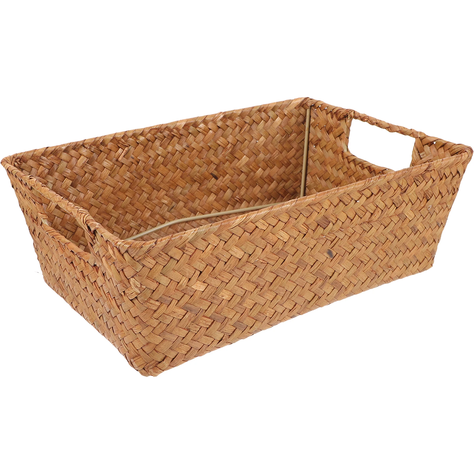 

Desktop Storage Basket Woven Seagrass Rectangle Handmade Rustic Style Remote Organizer Lightweight Portable Storage
