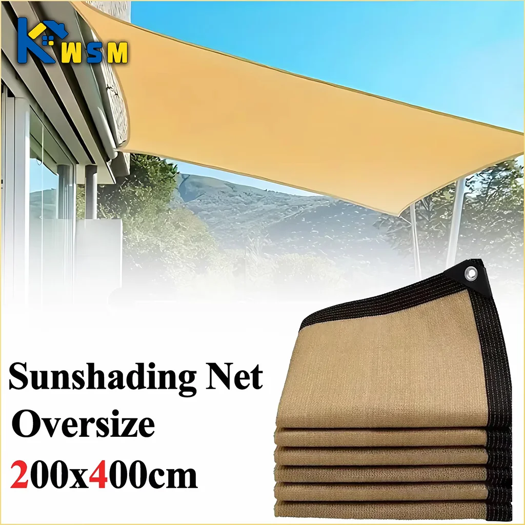 200x 400cm Summer Outdoor Shading Beige Shading Net Wrapped Perforated Shading Cloth Thickened Heat Insulation Net Shading Net