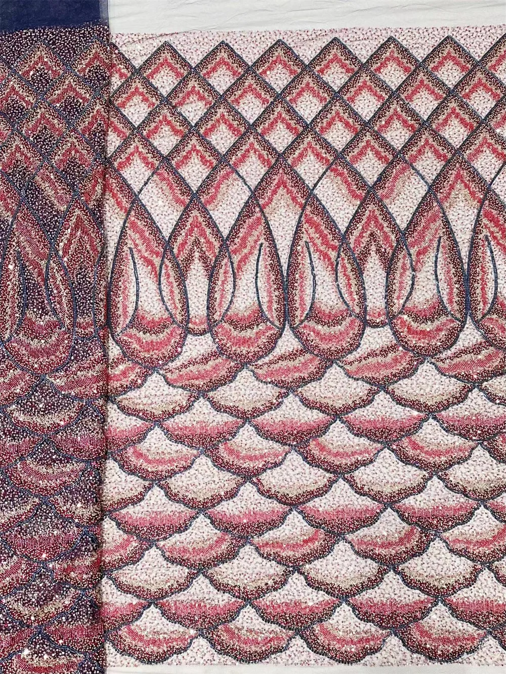 Tissu de dentelle de maille de paillettes africaines royales pour robes de mariée, perlé à la main, haut de gamme, français, luxe, dernier, 2024