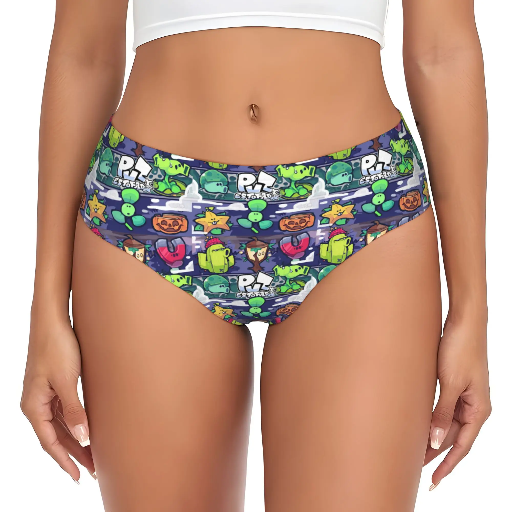 

Custom Plants Gaming Zombies Brief Panties Womens Stretch Video Game Underwear
