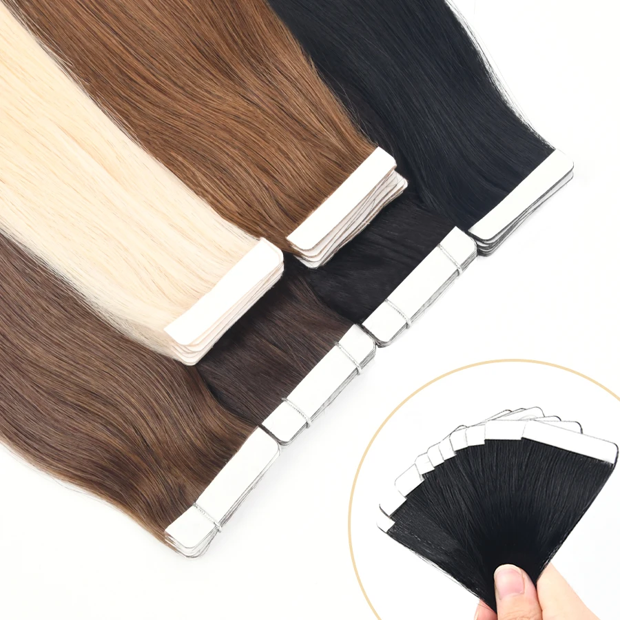 

AW 12''-20'' Invisible PU Skin Weft Tape Hair Extensions Virgin Hand Tied Tape In Adhesives Invisible Seamless Injection 8/16PCS