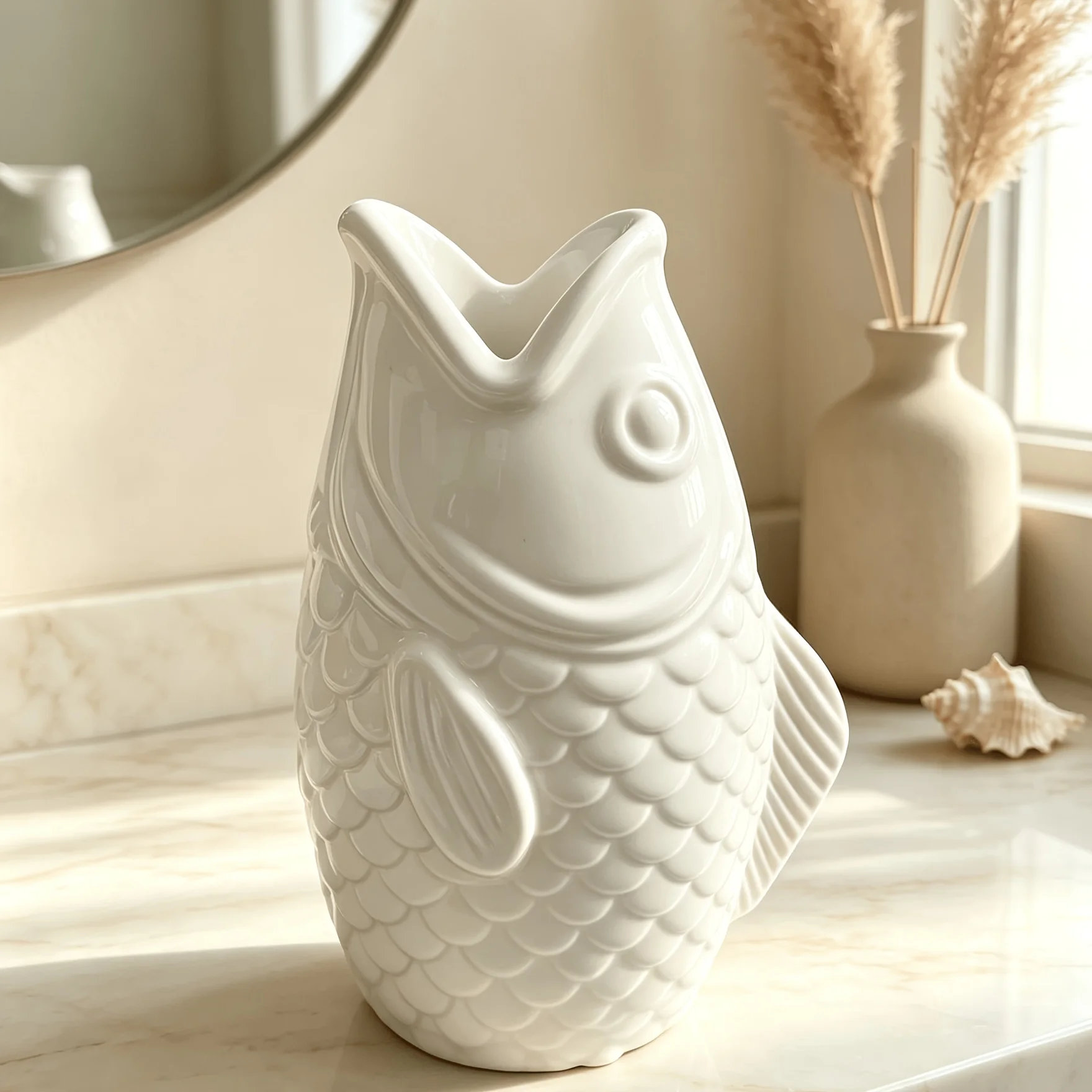 1Pc Cute Big Mouth Fish Toothbrush Holder, Creative 3D Fish Shape Bathroom Storage Organizer for Countertop