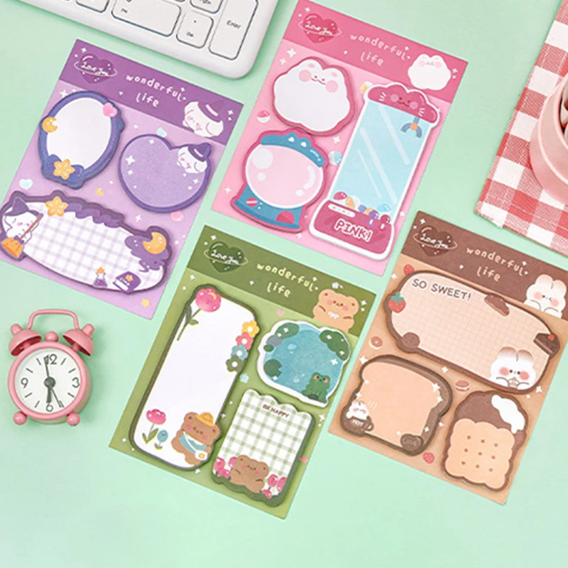 Cartoon Sticky Notes, Memo Pad colorido, Cute Stationery Posted Tabs, Papel de Mensagem, Material Escolar, 60 Folhas