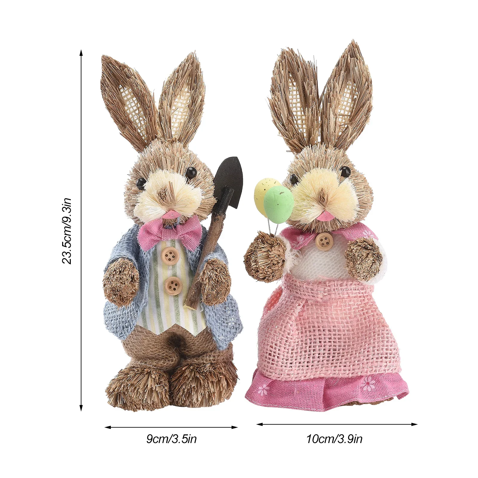 2PCS 23/35CM Straw Bunny Easter Decor Simulation Cute Rabbit Ornament Home Festival Party Window Decoration Props Children Gift