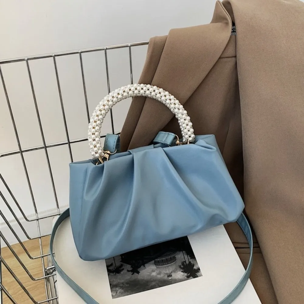 

Dumpling Bag Korean PU Cloud Bag Solid Color Imitation Pearl PU Leather Pearl Handbag Portable Large Capacity Crossbody Bag