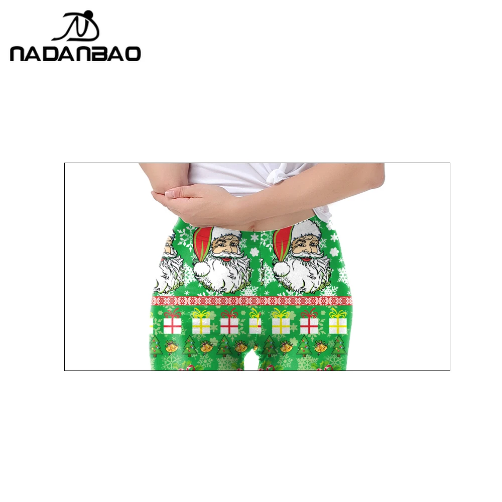 Nadanbao Divertenti leggings con grafica verde Babbo Natale Collant sexy a vita media da donna Pantaloni estivi per feste di Natale Pantaloni da palestra per yoga