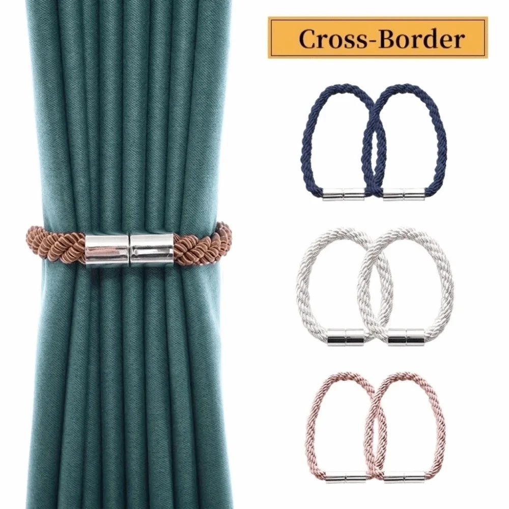 2Pcs Simple Braided Rope Curtain Tiebacks Strong Magnet Elegant Curtain Buckle Boho Non Perforated Curtain Holders Window