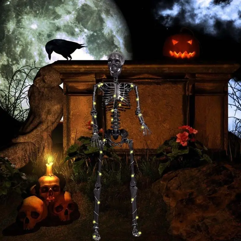 

Фигурка скелета с подсветкой, украшение для двора на Хэллоуин, небьющиеся пластиковые материалы, длительный светодиодный эффект
