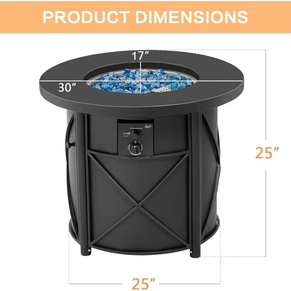 

Outdoor Propane Fire Pit Table - 30 Inch Round, 50,000 BTU for Backyard and Patio Use